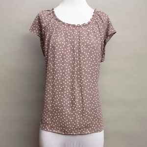 LC Pleated Scoop Neck Top Gray Pink Dots pattern Size XL
